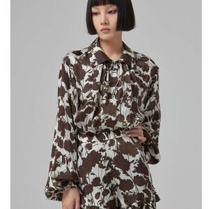 KHAITE Frances Floral Button Down Shirt Top Brown White Women's Size Small